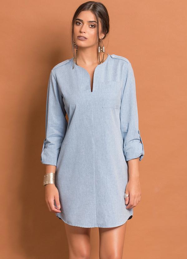 Quintess - Vestido Chemise Básico Azul Claro 2