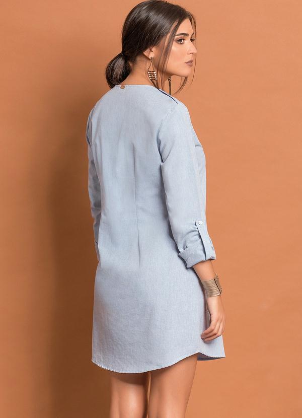 Quintess - Vestido Chemise Básico Azul Claro 4