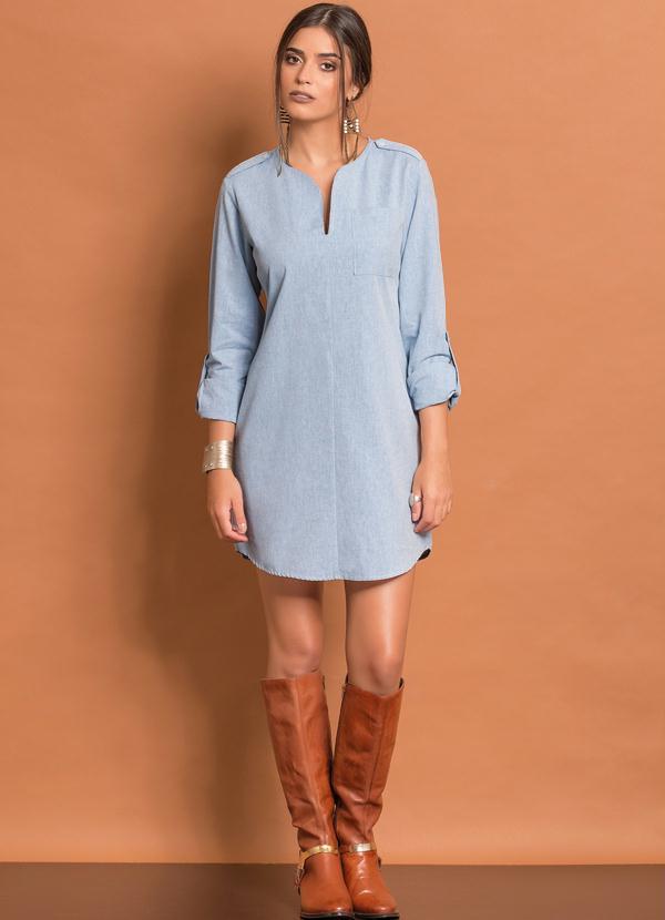 Quintess - Vestido Chemise Básico Azul Claro 7