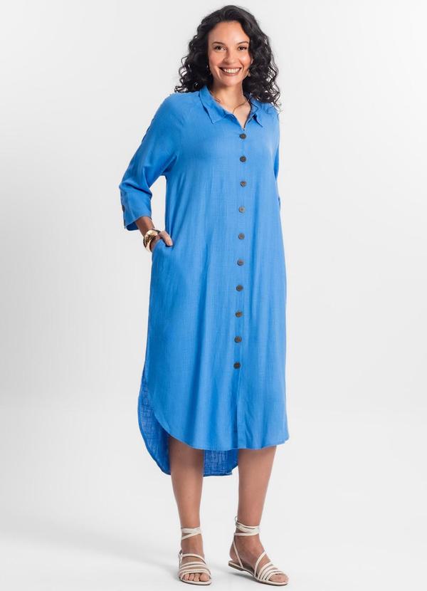 Select - Vestido Chemise Feminino Viscose Azul