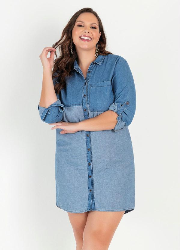bonprix - Vestido Chemise Jeans Bicolor Azul Médio 10