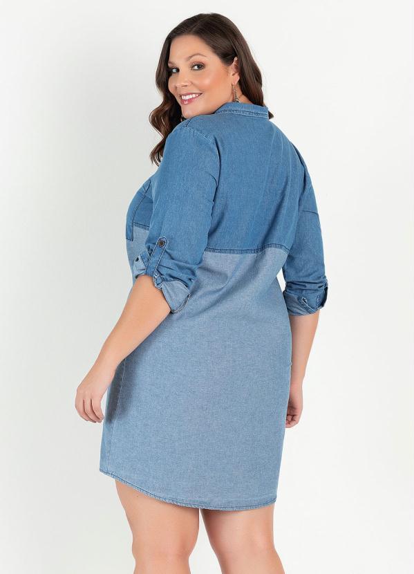 bonprix - Vestido Chemise Jeans Bicolor Azul Médio 11