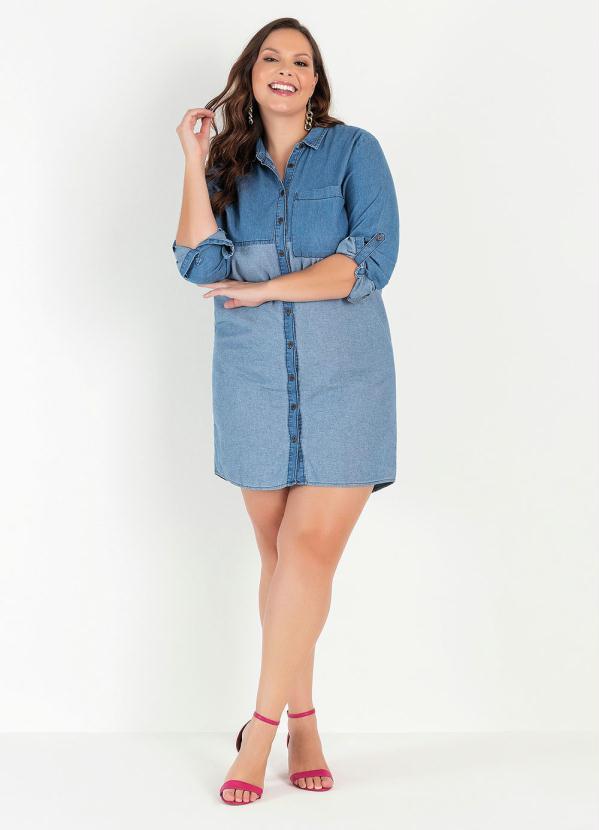 bonprix - Vestido Chemise Jeans Bicolor Azul Médio 12