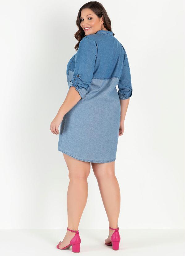 bonprix - Vestido Chemise Jeans Bicolor Azul Médio 13