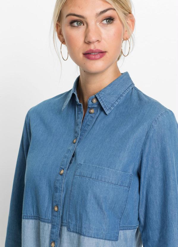 bonprix - Vestido Chemise Jeans Bicolor Azul Médio 3