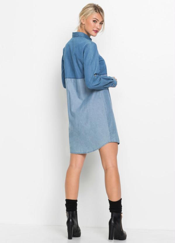 bonprix - Vestido Chemise Jeans Bicolor Azul Médio 5