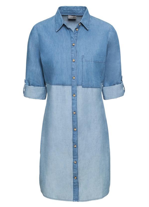 bonprix - Vestido Chemise Jeans Bicolor Azul Médio 9