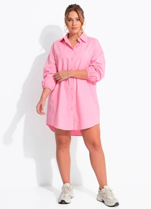 Quintess - Vestido Chemise Rosa em Tricoline - QUINTESS
