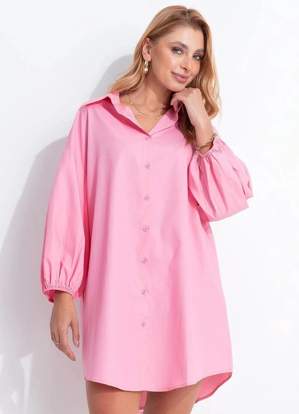 Quintess - Vestido Chemise Rosa em Tricoline 3
