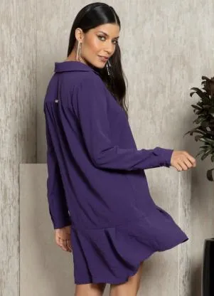Quintess - Vestido Chemise Roxo em Crepe Plano - QUINTESS
