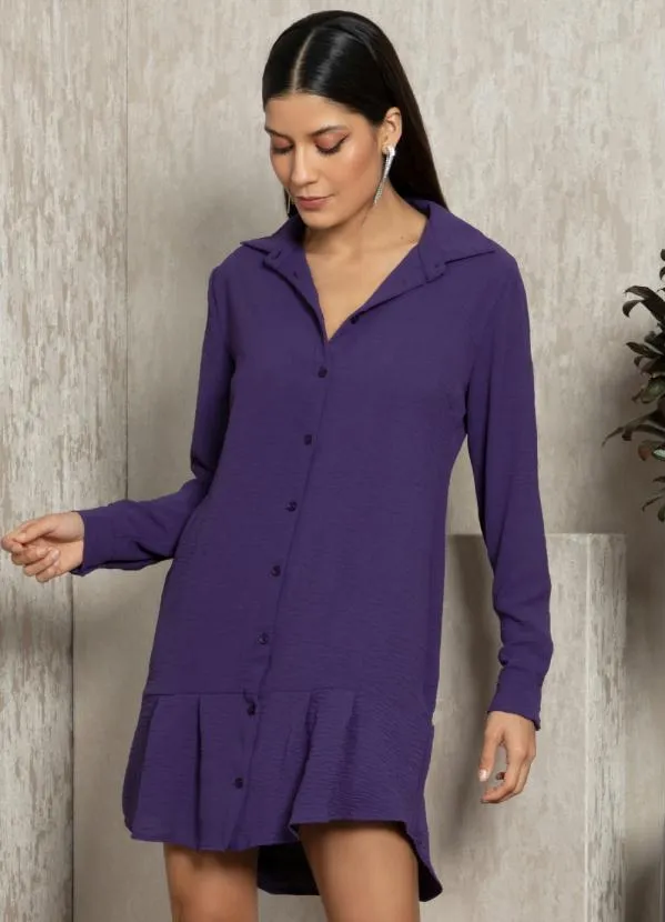 Vestido Chemise Roxo em Crepe Plano Quintess