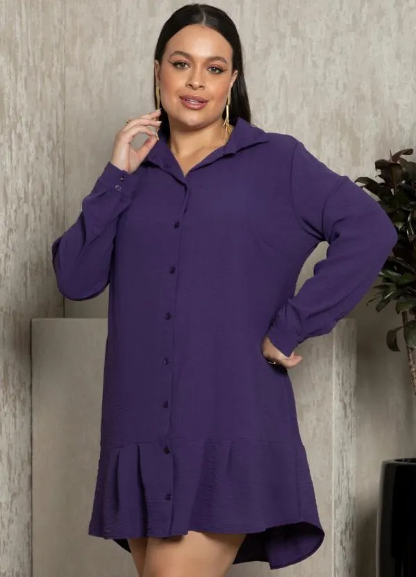 Quintess - Vestido Chemise Roxo em Crepe Plano 6