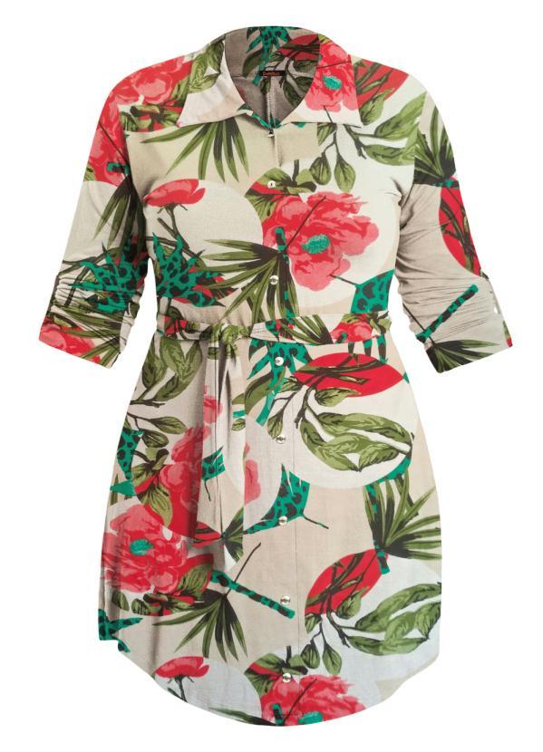 Quintess - Vestido Chemisier Curto Folhagens 6