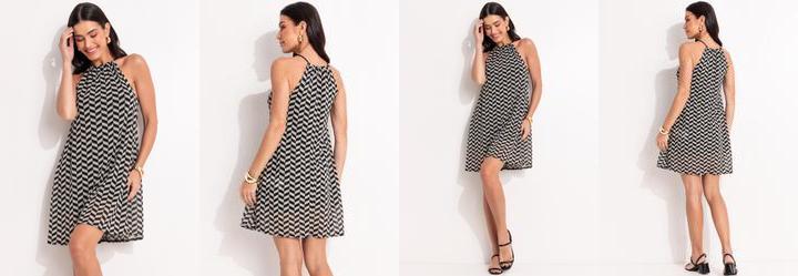 Vestido Chevron em Malha Plissada