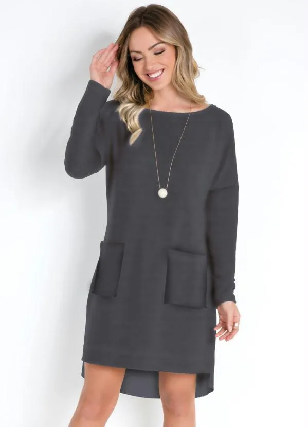 Quintess - Vestido Chumbo com Bolsos Frontais