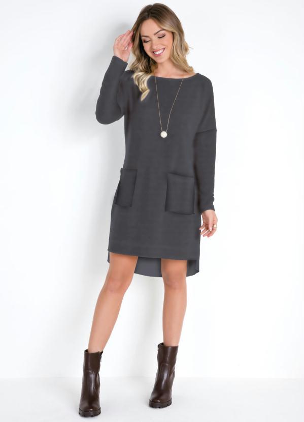 Quintess - Vestido Chumbo com Bolsos Frontais 3