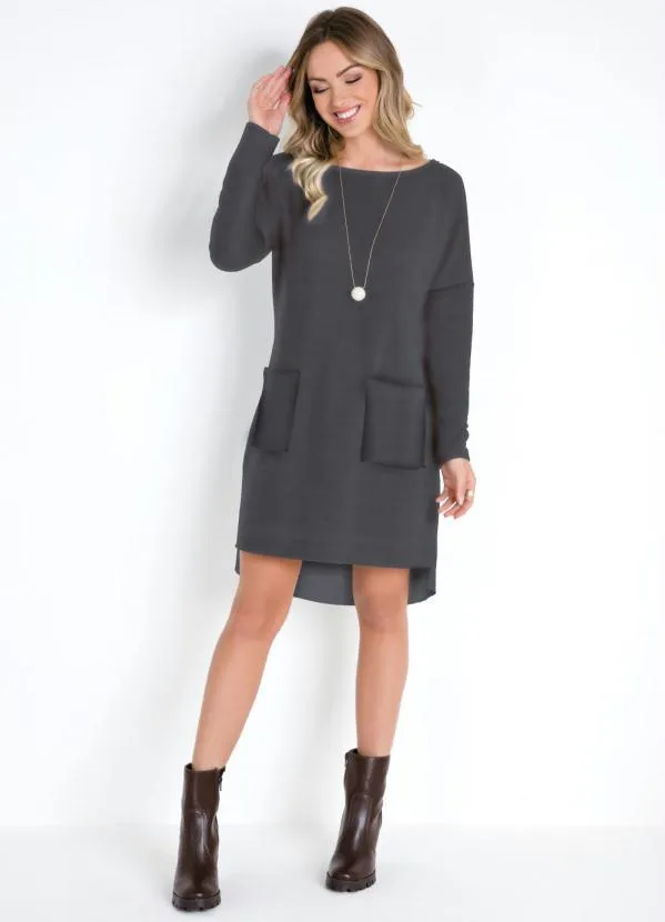 Quintess - Vestido Chumbo com Bolsos Frontais 3