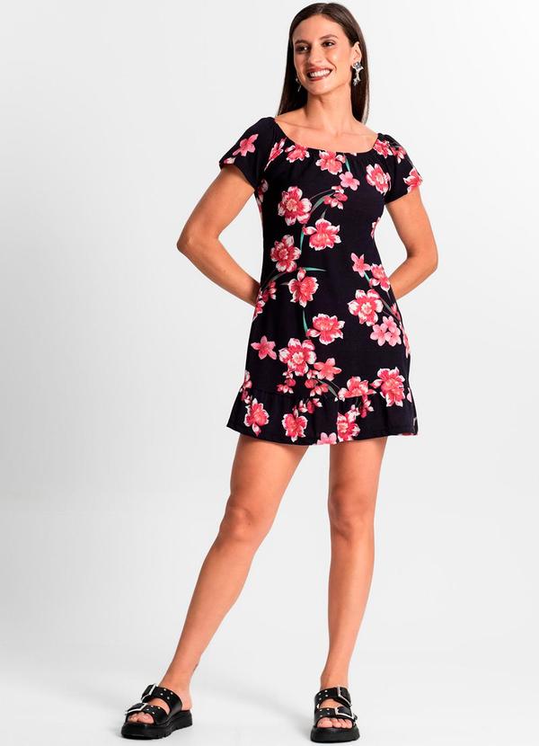 Rovitex - Vestido Ciganinha Estampado Curto Use Up Preto 4