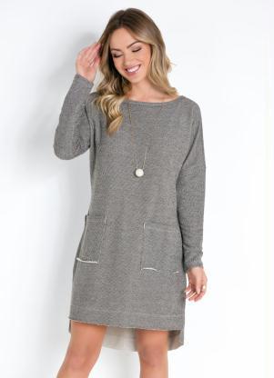 Vestido (Cinza) com Bolsos Frontais