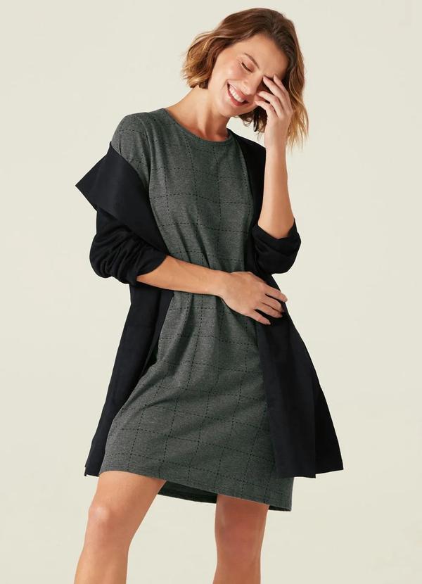 Malwee - Vestido Cinza Curto Xadrez