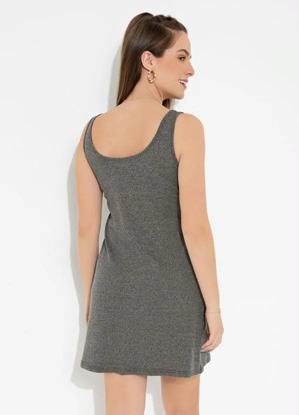 Basicamente - Vestido Cinza Mescla sem Mangas 2