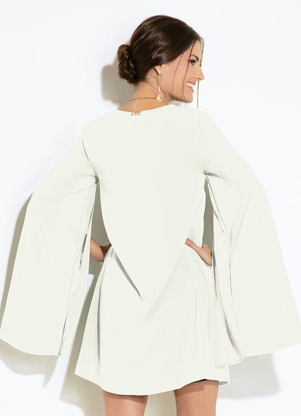 Quintess - Vestido Clássico Branco Manga Capa Ampla 2