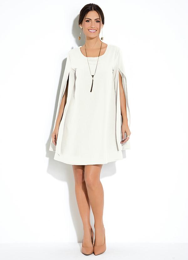 Quintess - Vestido Clássico Branco Manga Capa Ampla 3