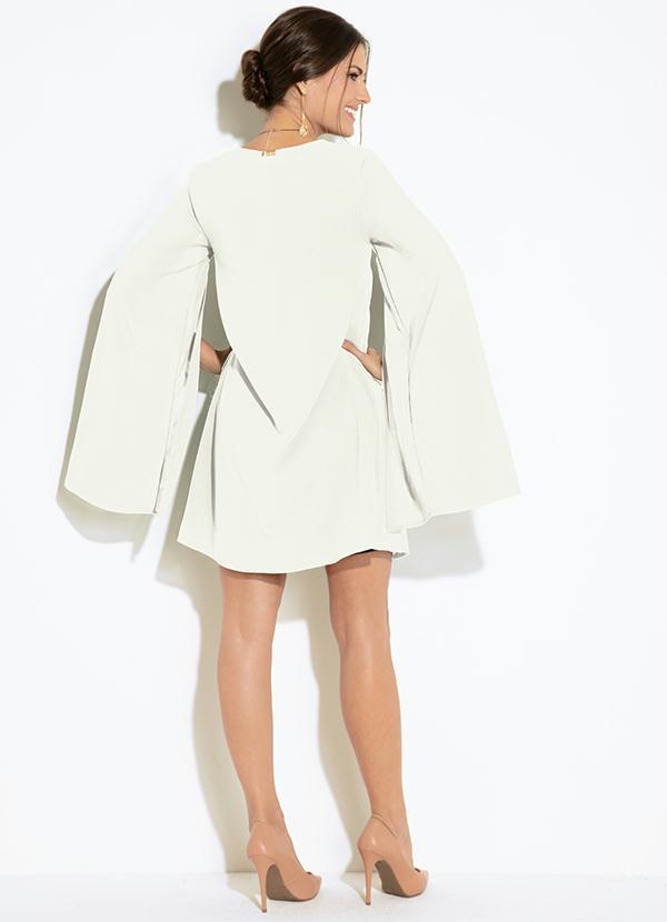 Quintess - Vestido Clássico Branco Manga Capa Ampla 4