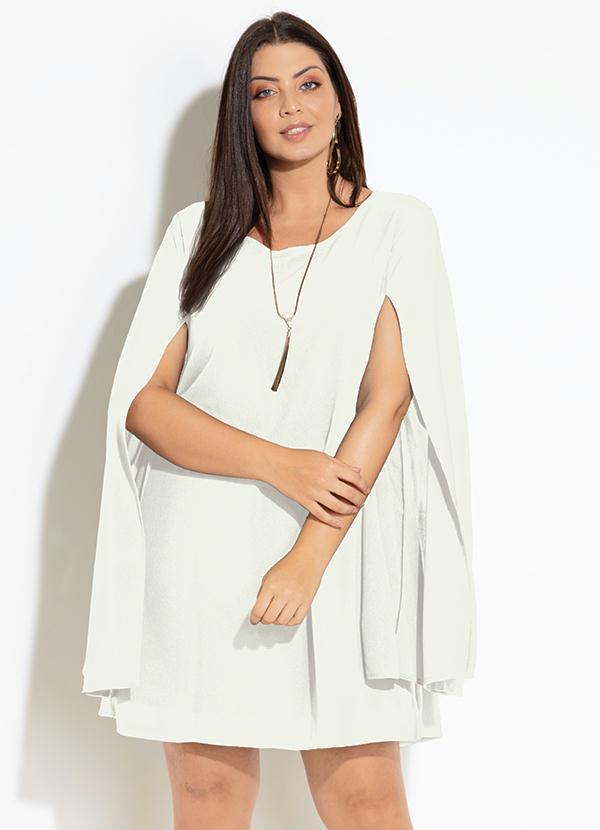 Quintess - Vestido Clássico Branco Manga Capa Ampla 5