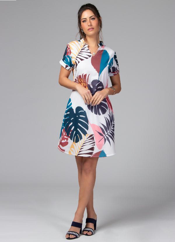 Quintess - Vestido Clássico com Decote em V Tropical Azul 3