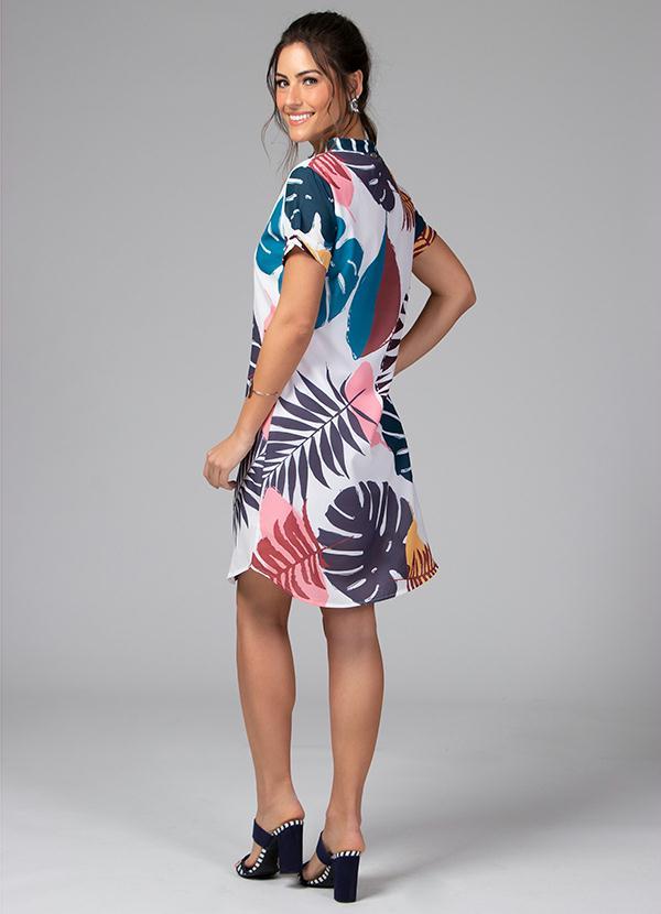 Quintess - Vestido Clássico com Decote em V Tropical Azul 4