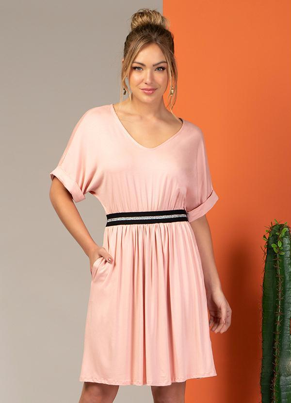 Quintess - Vestido Clássico com Elástico na Cintura Rosa