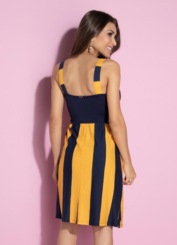 Quintess - Vestido Clássico de Alça Larga Listrado Azul 2