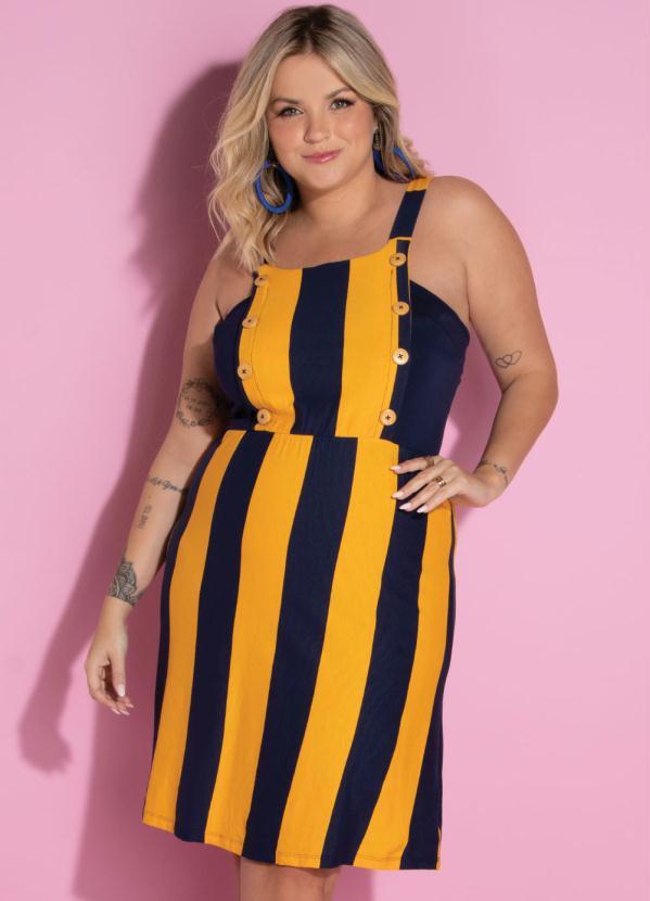 Quintess - Vestido Clássico de Alça Larga Listrado Azul 6