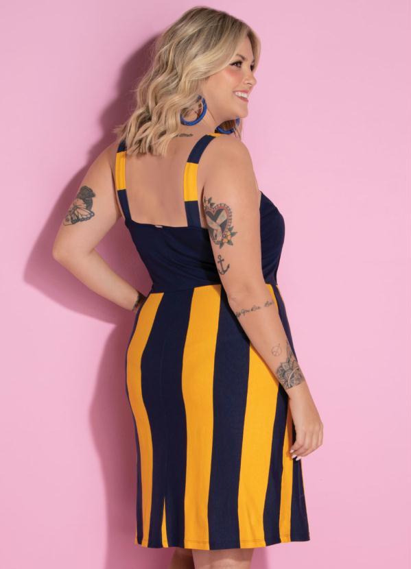 Quintess - Vestido Clássico de Alça Larga Listrado Azul 7