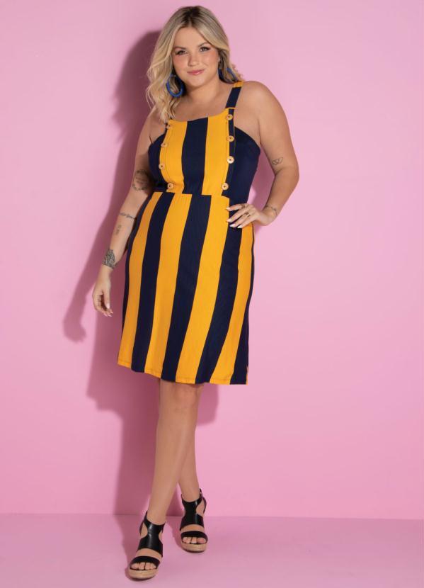 Quintess - Vestido Clássico de Alça Larga Listrado Azul 8