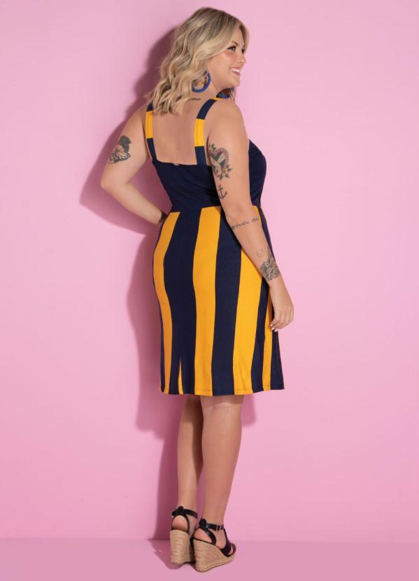 Quintess - Vestido Clássico de Alça Larga Listrado Azul 9