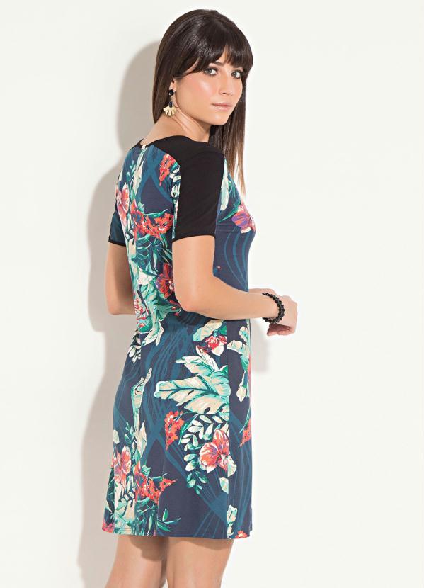 Quintess - Vestido Clássico Floral Marinho com Recortes 2