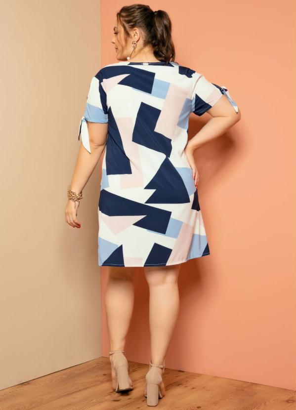 Quintess - Vestido Clássico Geométrico com Botões Forrados 11