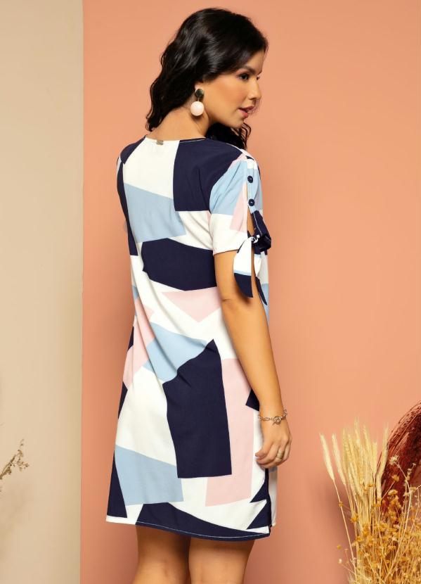 Quintess - Vestido Clássico Geométrico com Botões Forrados 3