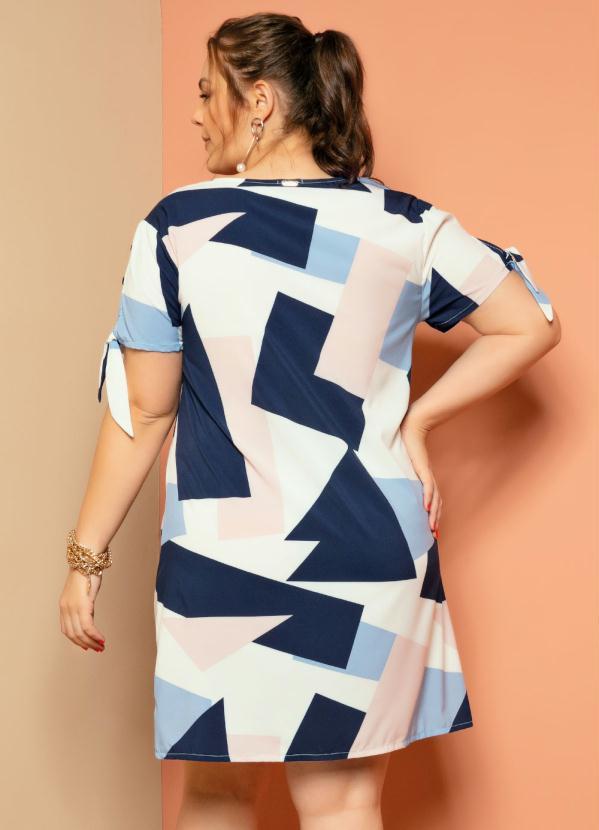 Quintess - Vestido Clássico Geométrico com Botões Forrados 9