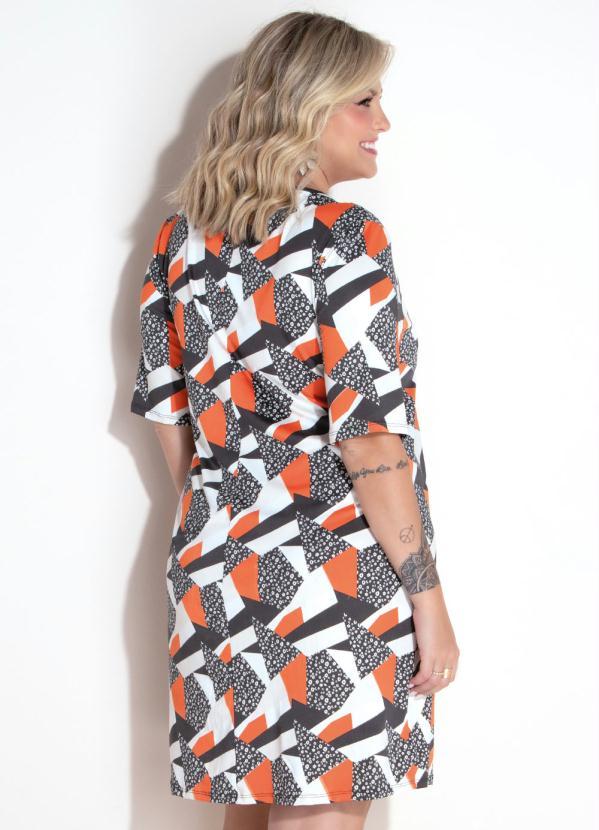 Quintess - Vestido Clássico Geométrico Laranja Manga Curta 6