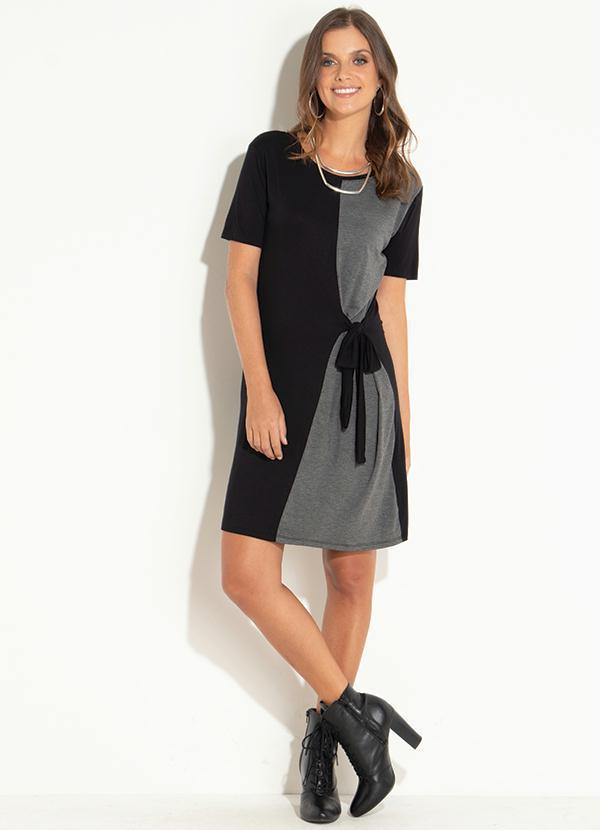 Quintess - Vestido Clássico Preto e Cinza com Amarração 3