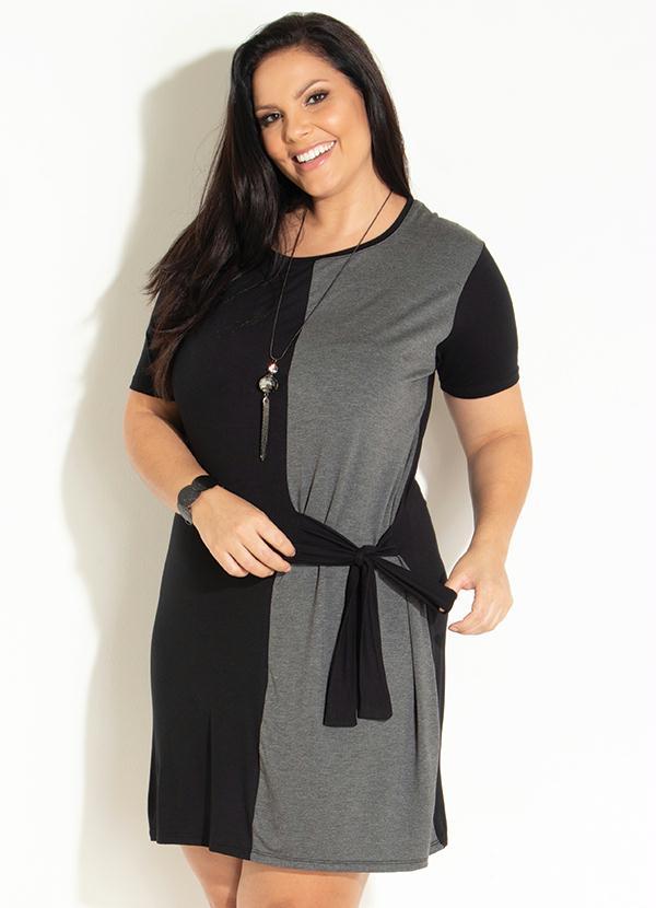 Quintess - Vestido Clássico Preto e Cinza com Amarração 5