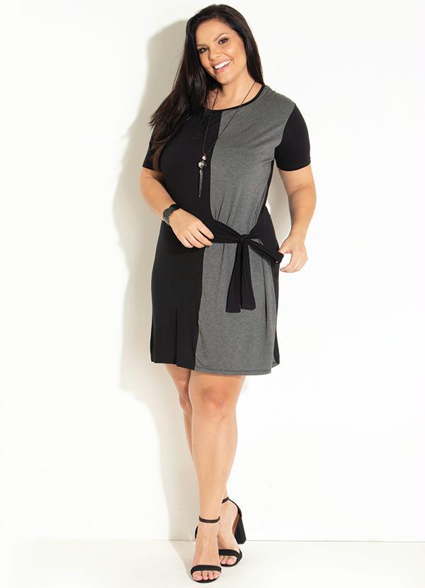 Quintess - Vestido Clássico Preto e Cinza com Amarração 7