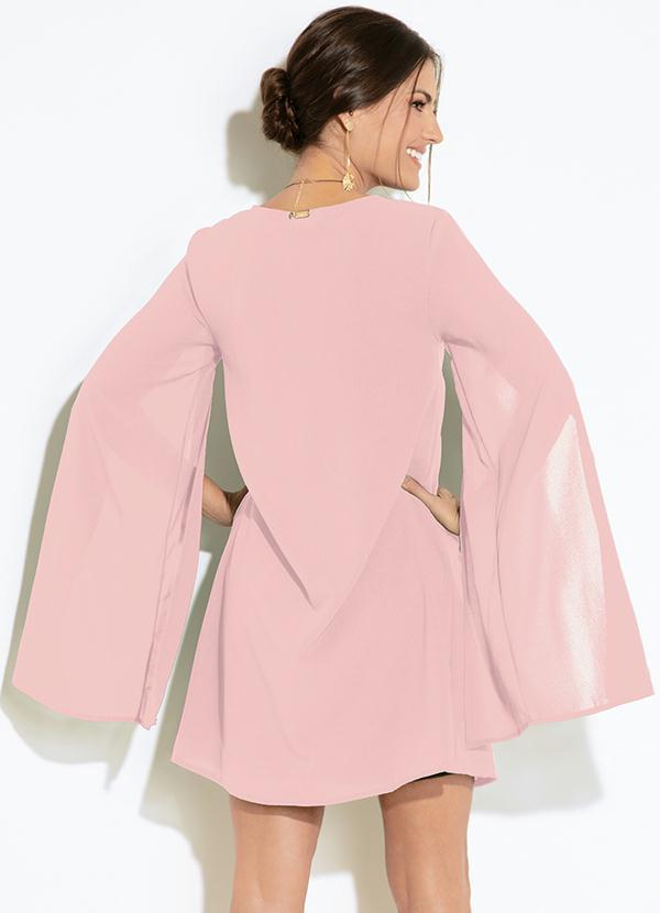 Quintess - Vestido Clássico Rosa Manga Capa Ampla 2