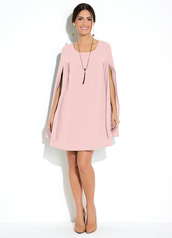 Quintess - Vestido Clássico Rosa Manga Capa Ampla 3