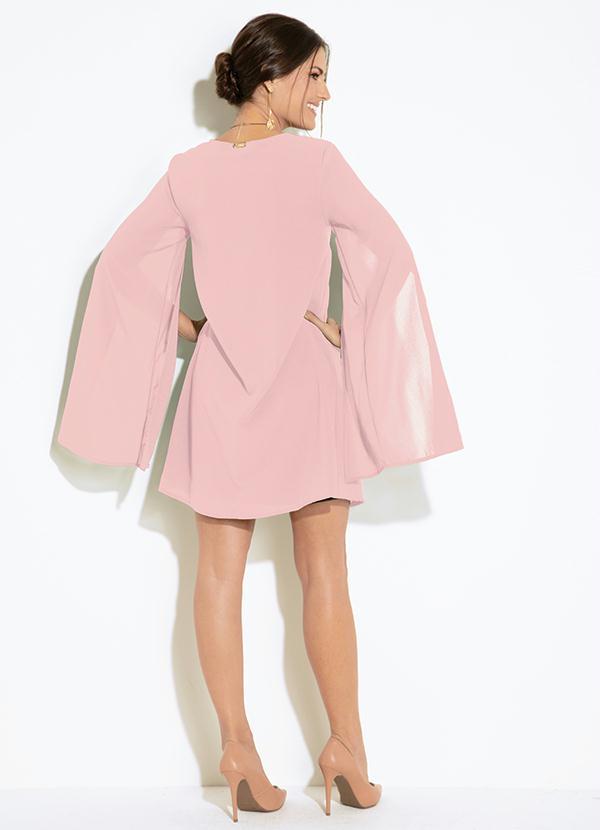 Quintess - Vestido Clássico Rosa Manga Capa Ampla 4