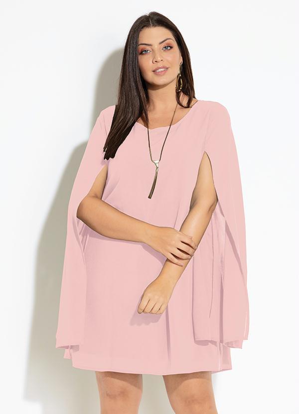 Quintess - Vestido Clássico Rosa Manga Capa Ampla 5