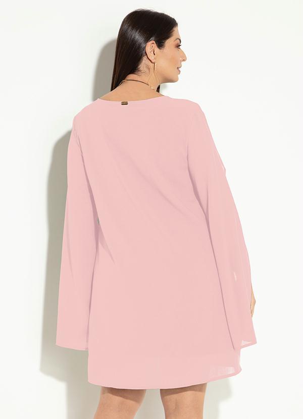 Quintess - Vestido Clássico Rosa Manga Capa Ampla 6